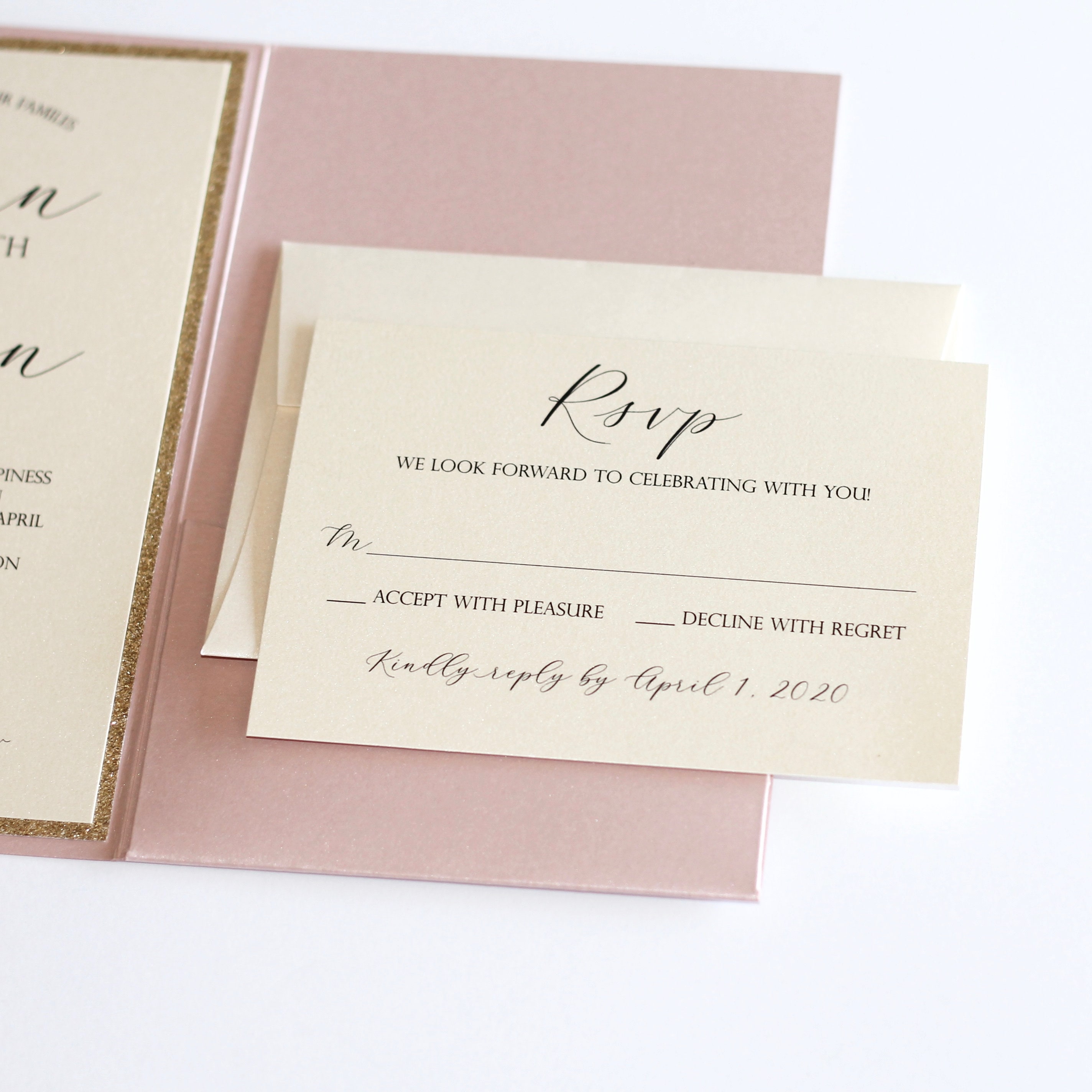 Sweet Rosepink Mulberry Paper Wedding Invitation With Pocket