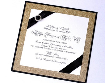 Glitter Wedding Invitation -  Elegant Wedding Invitation - Black Tie Wedding Invitation - Black & Gold Wedding - Marilyn Sample