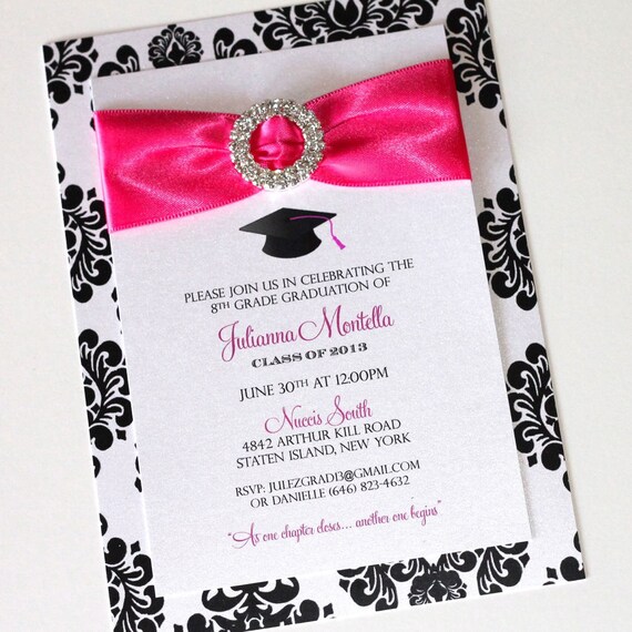 Glam Graduation Invitations Damask Invitations Bling Etsy