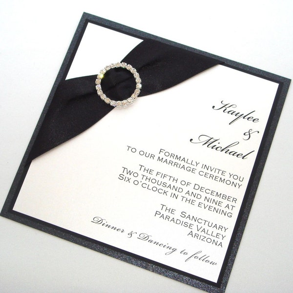 Elegant Wedding Invitation - Black Tie Invitation - Formal Wedding Invitation - Embellished Wedding Invite - Black White - Kaylee Sample