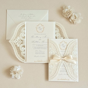 Laser cut Invitation Vintage Glam Wedding Botanical Monogram Wedding card