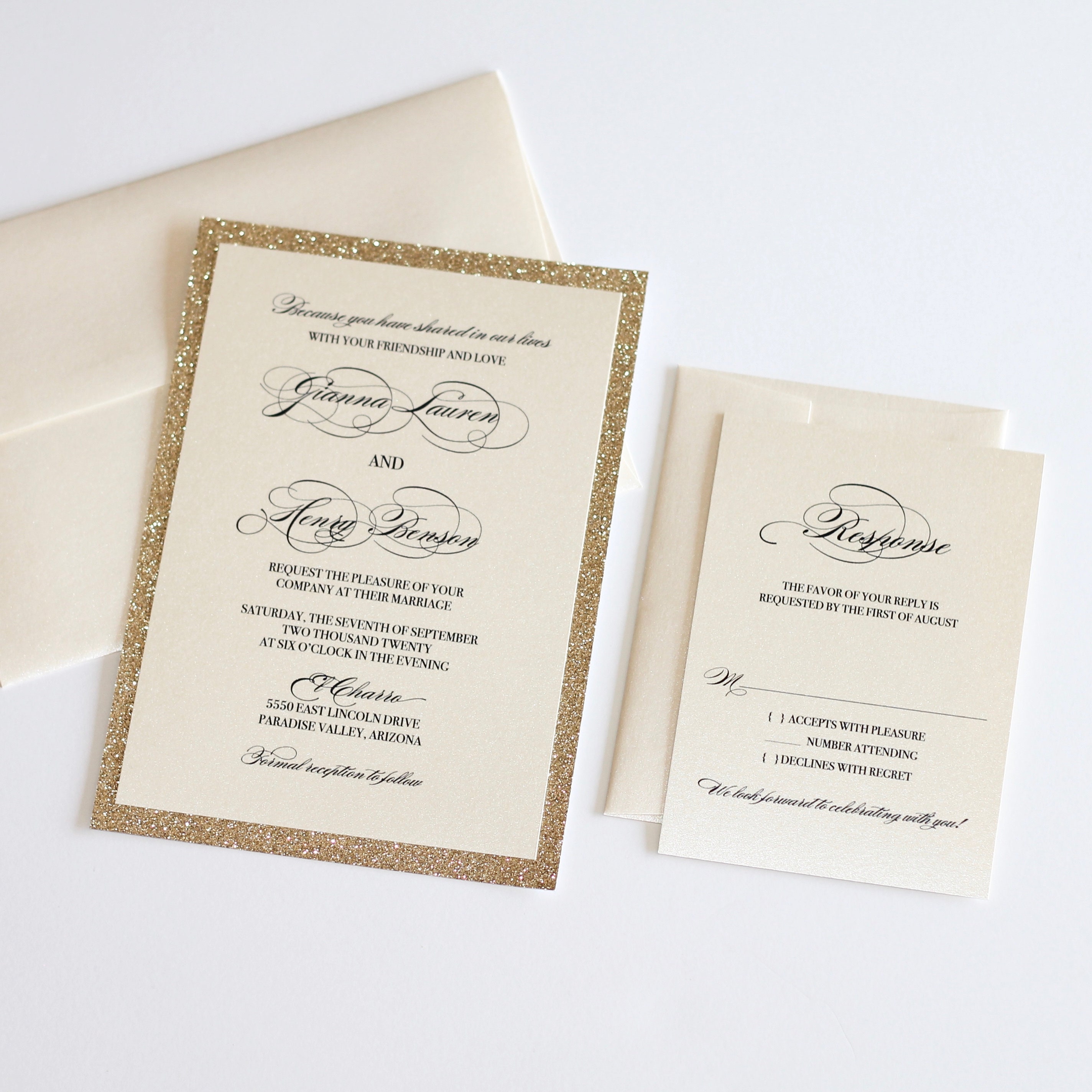 Gold Glitter Wedding Invitation Modern Wedding Card Elegant Wedding Invite  Ivory and Gold Custom Invitation Handmade GIANNA - Etsy, image size:2848x2848
