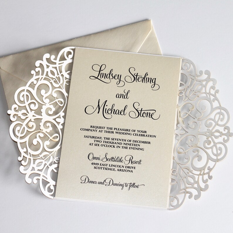 Gold Glitter Invitation Lace Wedding Invitation Elegant Etsy