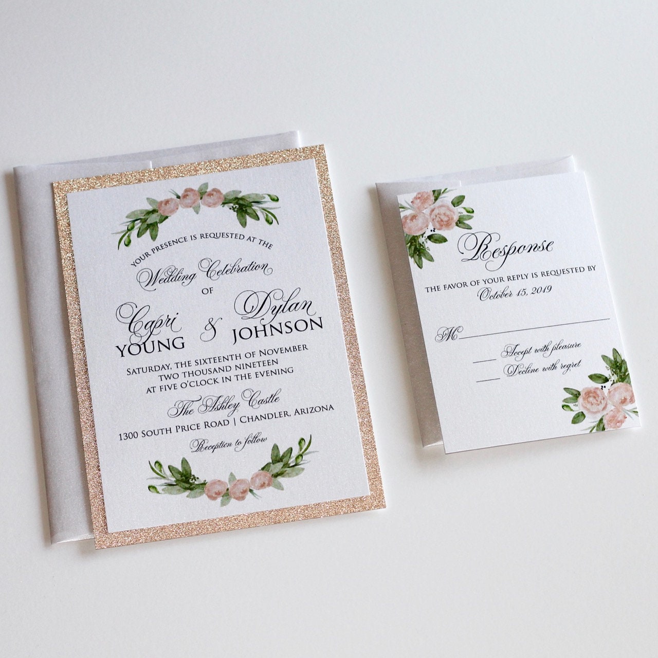 STYLISED ROSE GOLD NUMBERS Eleganza Glitter Stickers Invitations