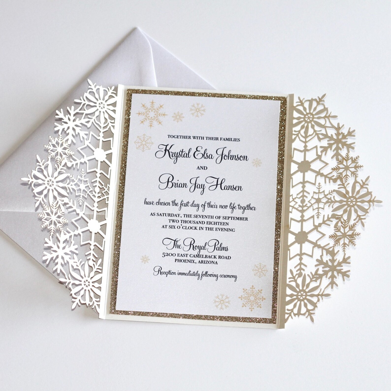 Winter Wedding Invitation Snowflake Wedding Invite Elegant Wedding Gold
