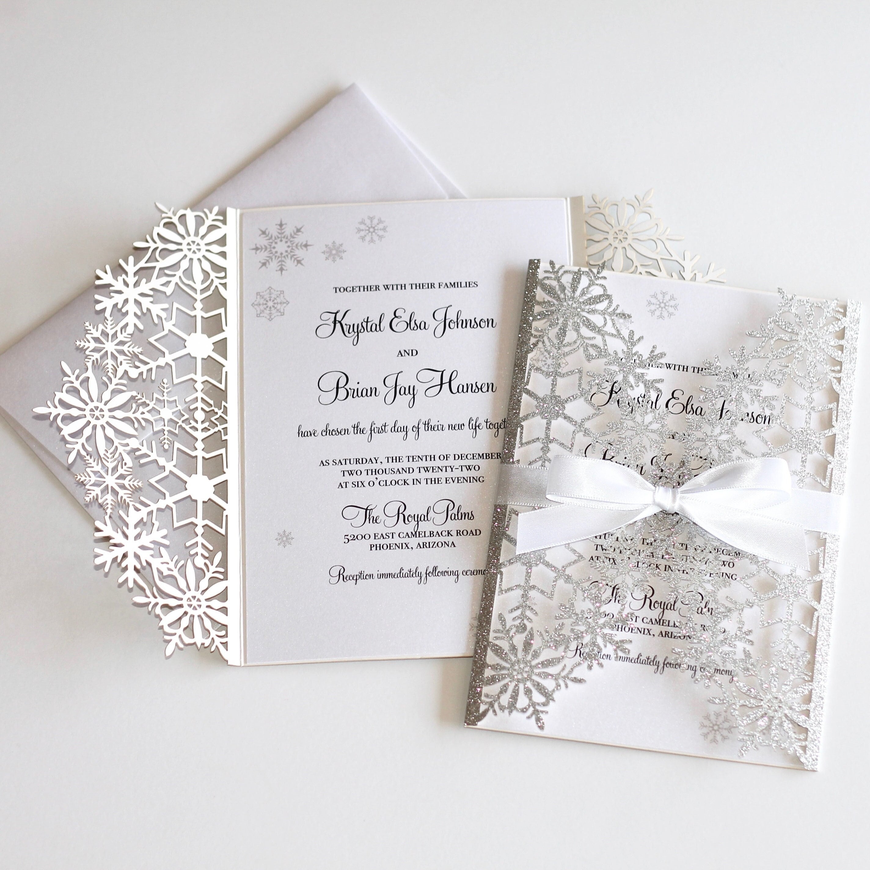 Winter Wedding Invitation Snowflake Invitation Custom