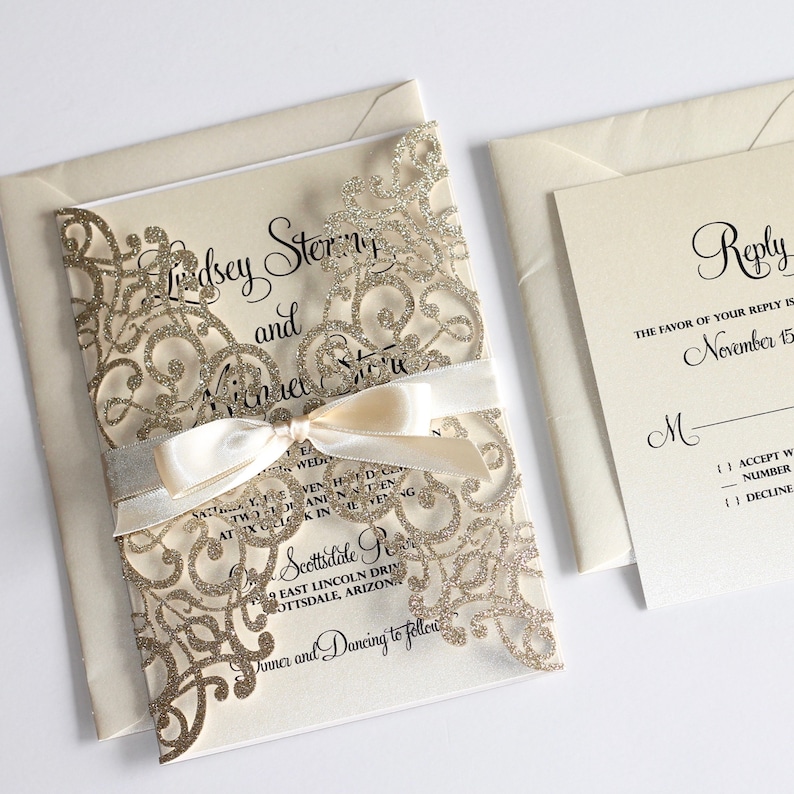 Ivory Wedding invite Bling Glam Wedding stationery theme
