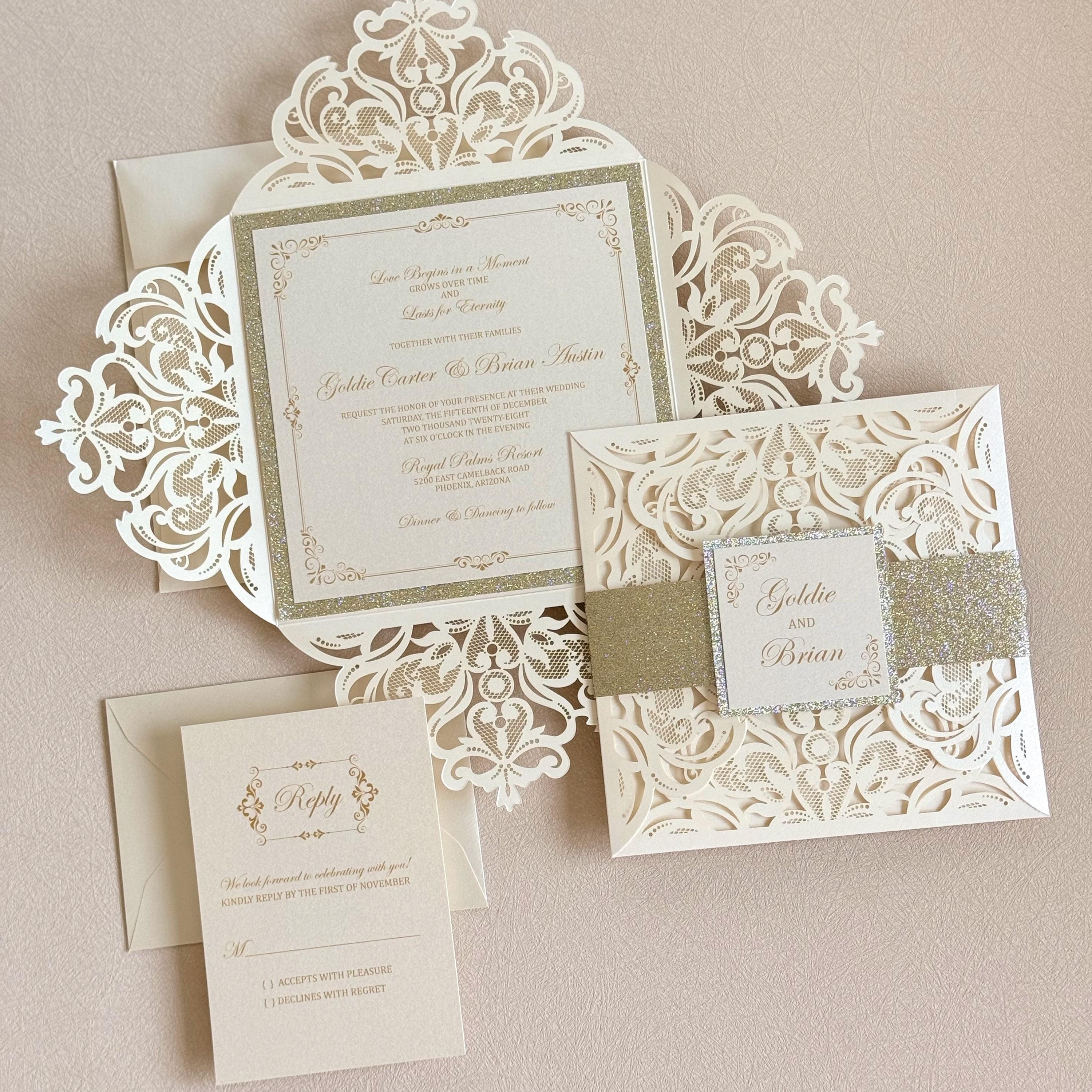 Ivory Lace Wedding Invitation Elegant Wedding Invite Gold