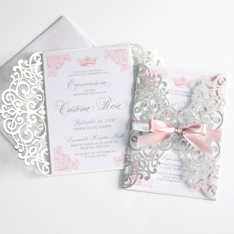 Quinceañera Invitation Laser Cut Glitter Invitation Etsy