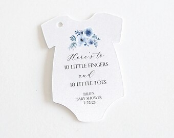 Blue Baby Shower Favor Tag - Nail Polish Favor Tag, It's a Boy, Blue Floral Favor Tag, Boho Shower, Personalized, 10 Fingers 10 Toes Tags