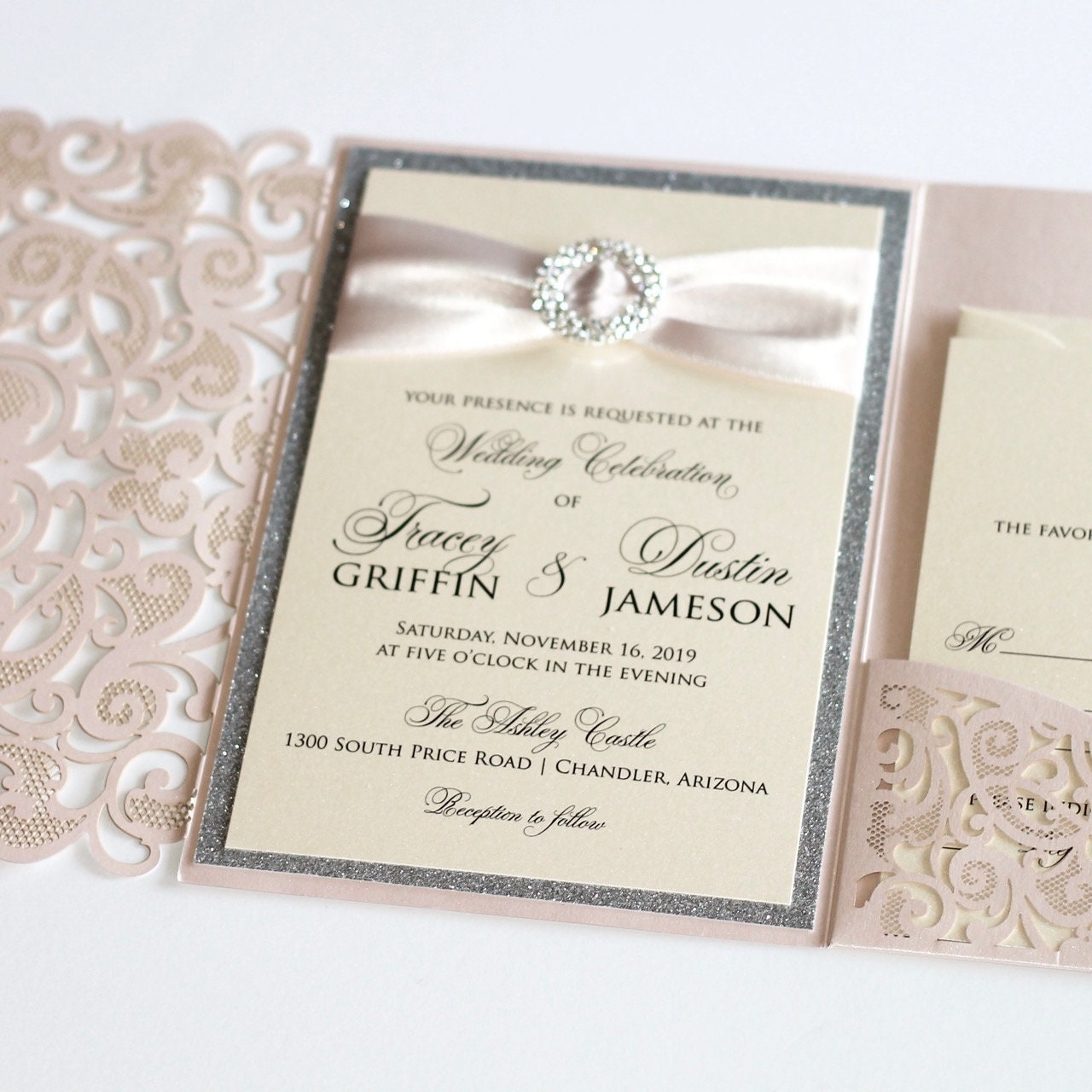 Luxury Pink Wedding Invitation Custom Wedding Invite Laser Cut Pocket  Elegant Lace Wedding Invite Blush Handmade Glam Wedding Stationery - Etsy, image size:1280x1280