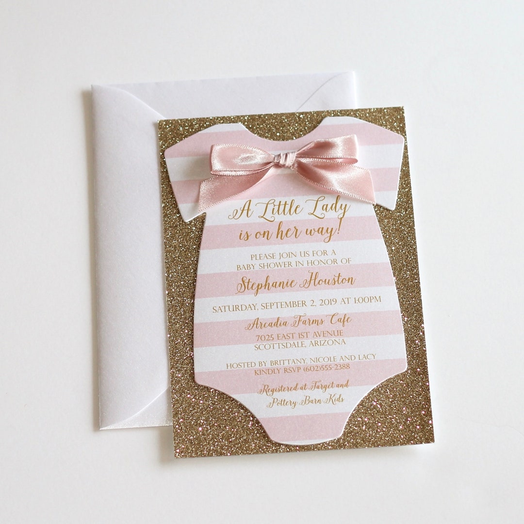 Pink and Gold Baby Girl Shower Invitation Bow Baby Shower Invitation ...