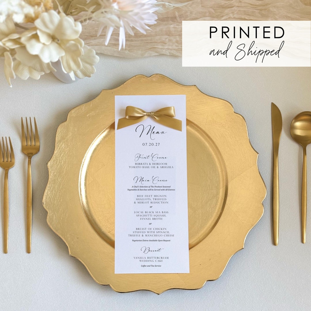 Bow Menu Card Printed Wedding Menu Coquette Table Decor Reception ...