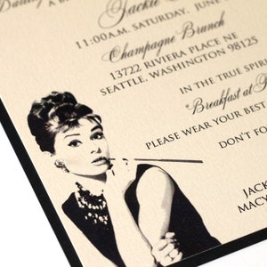 Audrey Hepburn Bridal Shower Invitation Breakfast at Tiffanys invitation Ivory and Black Sample image 3
