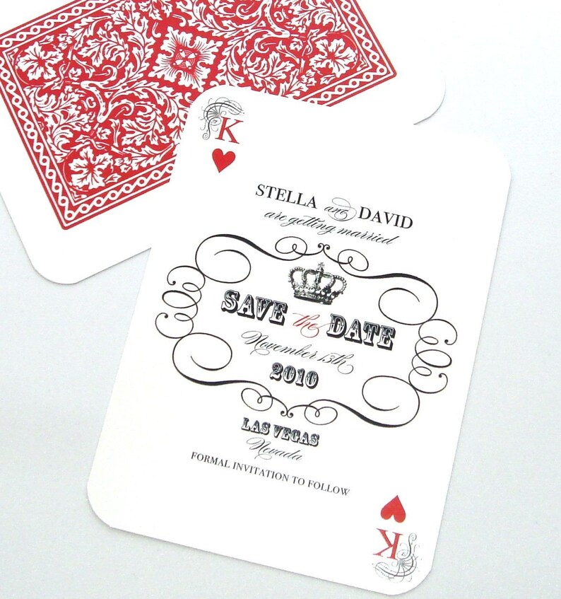 Las Vegas Wedding Save the Date, Casino Invitation, Playing card Invitation, Playing card Save the Date, Black White Red, Printed image 2