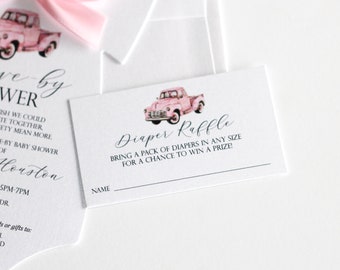 Pink Diaper Raffle cards for Drive By Baby Shower Invitation - Girl Baby Shower - Bring Diapers card - Drive Thru Baby Shower