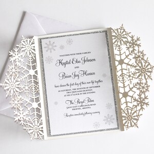 Winter Wedding Invitation Snowflake Invitation Elegant Wedding Invite Laser Cut Wedding Invite Silver Glitter KRYSTAL Printed image 2