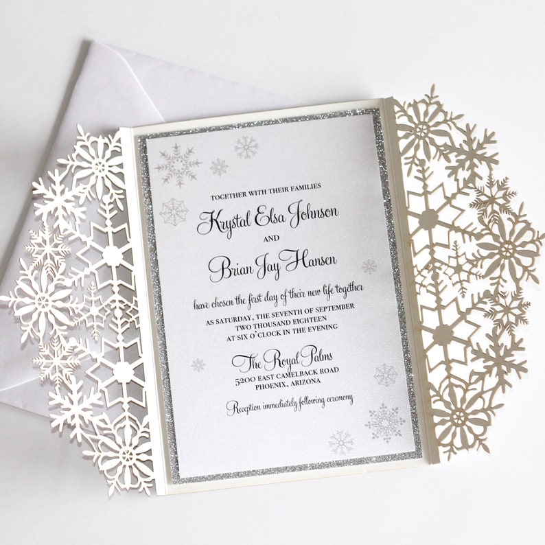 Winter Wedding Invitation Snowflake Invitation Elegant Wedding Invite Laser Cut Wedding Invite Silver Glitter KRYSTAL Printed image 2