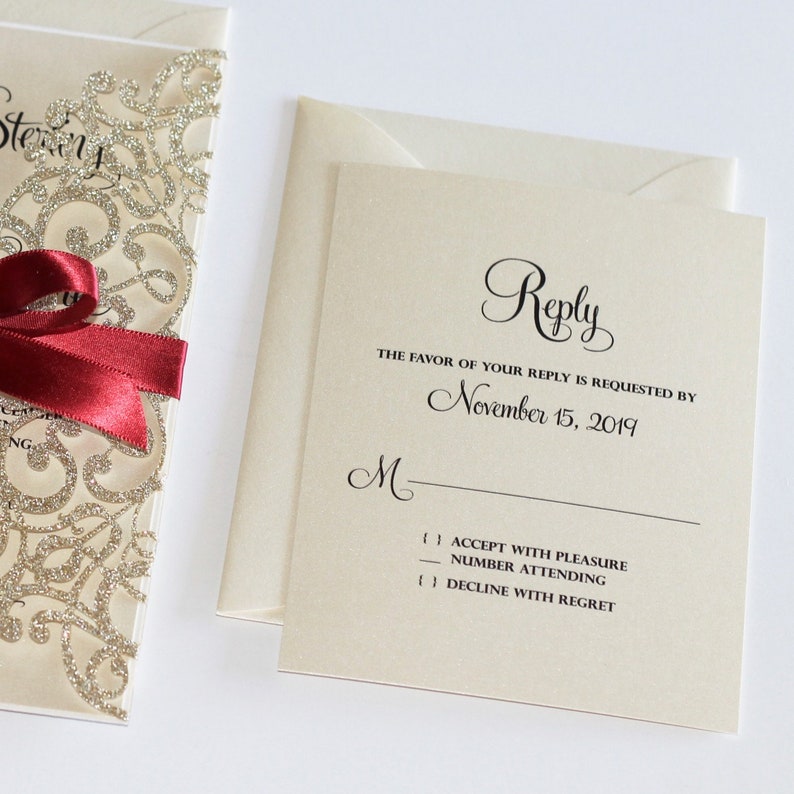 Gold Glitter Invitation Lace Wedding Invitation Elegant Etsy