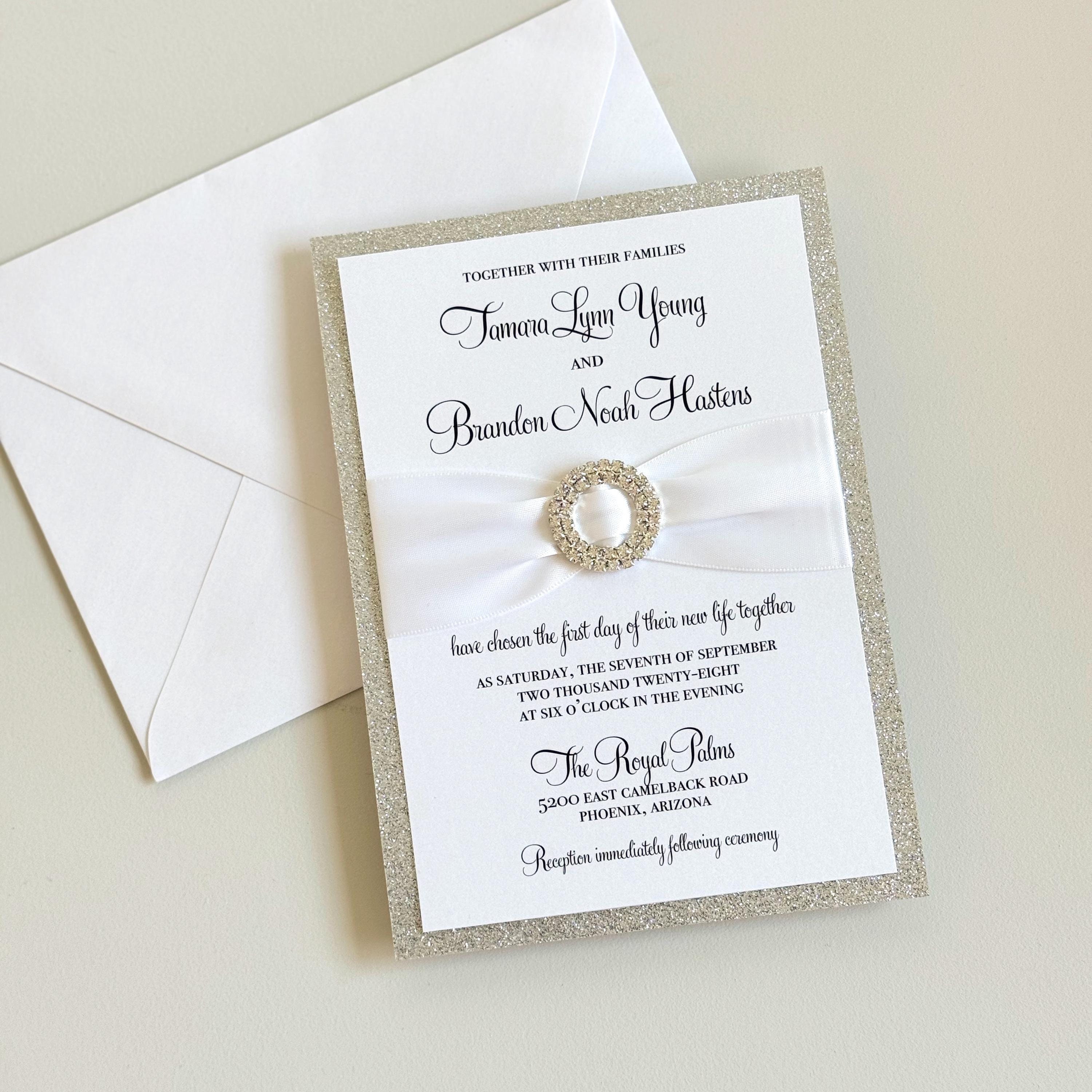 Silver Glitter Wedding Invitation Elegant Wedding Invitation Printed  Handmade Custom Bling Glam Invite With Crystal Embellishment and Ribbon -  Etsy, image size:3000x3000