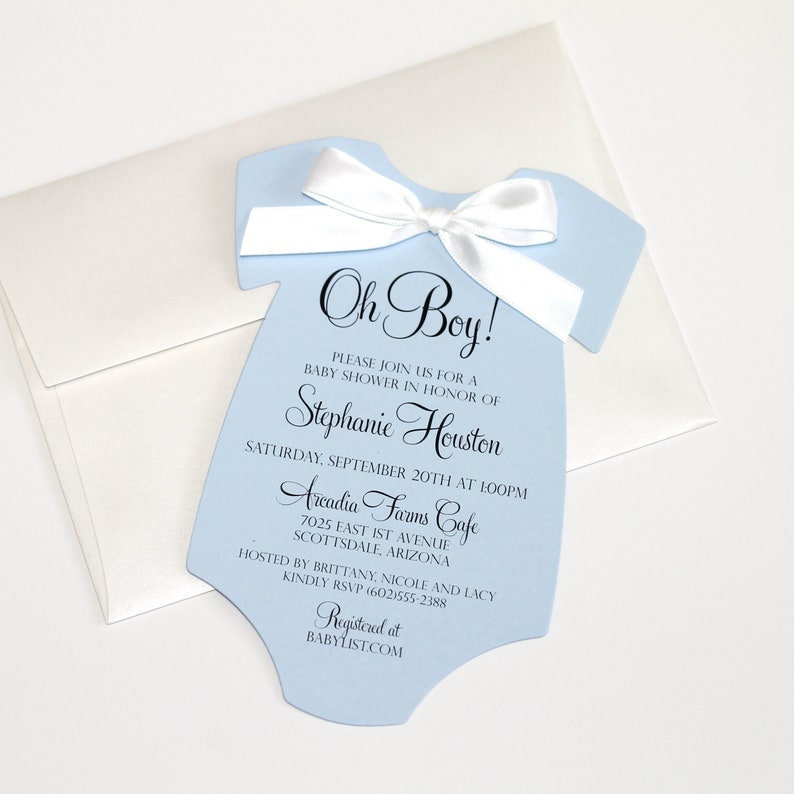 Boy Baby Shower Onesie Invitation Light Blue Shower Invite Etsy