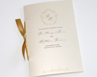 Gold Vintage Wedding Program - Elegant Wedding Program - Ceremony Program -  Order of Service - Printed Wedding Program - Ivory and Gold