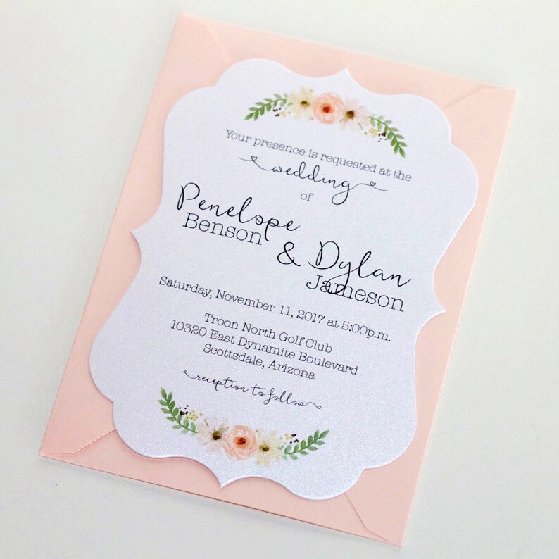 Vintage Floral Wedding Invitation, Elegant Wedding Invitation, Watercolor Wedding Invitation, Romantic Wedding, Blush Penelope Sample image 1