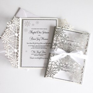 Winter Wedding Invitation Snowflake Invitation Elegant Wedding Invite Laser Cut Wedding Invite Silver Glitter KRYSTAL Printed image 3