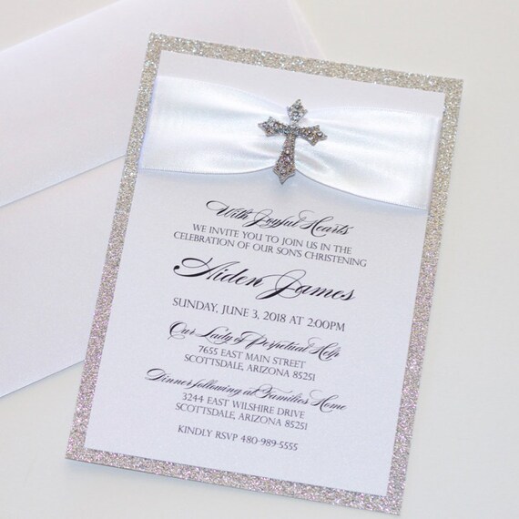 Baptism Invitation Christening Invitation Glitter Etsy