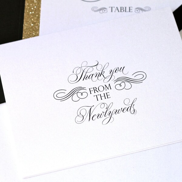 Personalized Newlywed Thank you Note Cards -  Wedding Thank you cards - Custom Note cards - White and Black - 20 Pack
