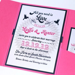 Layla Retro Vintage Wedding Invitation Pocket folder Hot Pink, Navy Blue and White Sample image 5