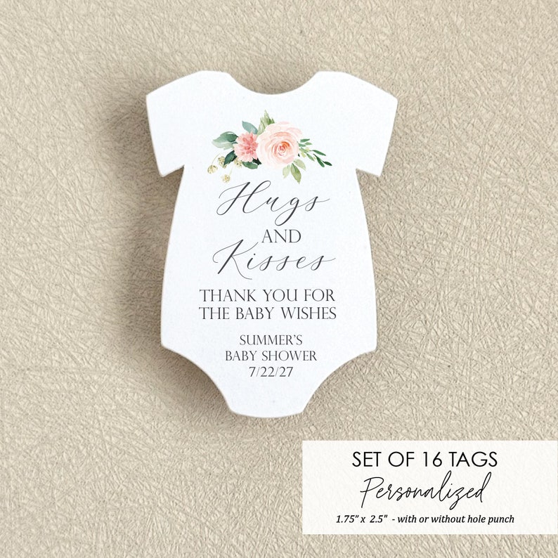 Baby Shower Favor Tag Personalized Baby Shower Thank you Tag Hugs and Kisses baby shower tag Custom Favor Tag Boho Baby Shower Bodysuit tag