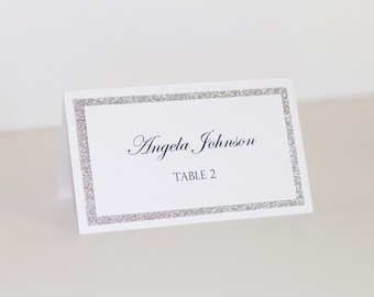 Glitter Place cards - Wedding Place cards - Glitter Escort cards - Wedding table decor - Silver glitter and White