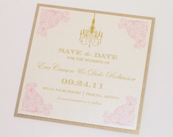 Eva Vintage Wedding Save the Date - Sample - Vintage Style - Ivory, Creme, Pink, Gold