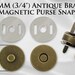 20 Sets Magnetic Purse Snaps - Closures 18mm 3/4" Antique Brass - Free Shipping (MAGNET SNAP MAG-120)