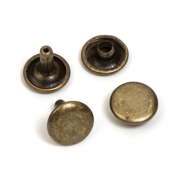 100 Sets - 10mm Head x 8mm Post Rivet - Round Cap - Double Headed - Antique Brass Plated - (RIVET RVT-112)