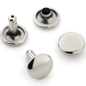 May include: Four silver metal rivets, two with a raised round top and two with a flat top.