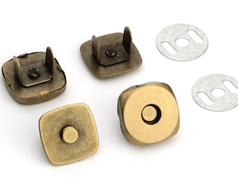 Boutons-pression magnétiques carrés 18 mm - Fermetures - Laiton antique - (MAGNET SNAP MAG-150)