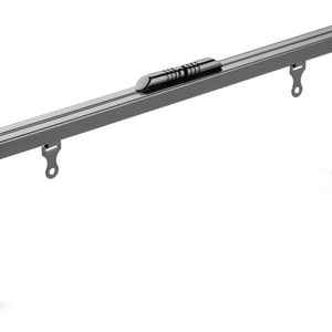 May include: A black metal curtain rod with a sliding mechanism and two hooks on each end.