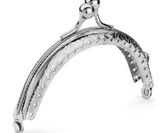 8.5cm (3 3/8")  Nickel Sew-In Purse Frame with Standard Ball Clasp - Free Shipping (PURSE FRAME FRM-164)