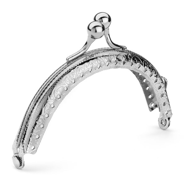 8.5cm (3 3/8")  Nickel Sew-In Purse Frame with Standard Ball Clasp - Free Shipping (PURSE FRAME FRM-164)