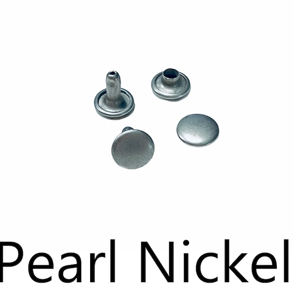 100 Sets - 9mm Head x 9mm Post Rivet - Round Cap - Double Headed - "PEARL" Nickel - Matte Finish - (RIVET RVT-504)