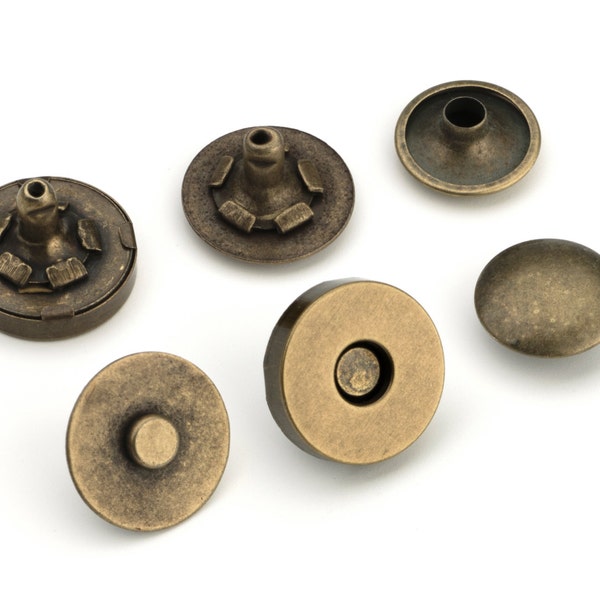 14mm Double Rivet Magnetic Purse Snaps - Antique Brass - (MAGNET SNAP MAG-210)