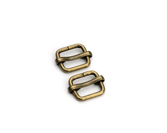 3/8" Adjustable Slide Buckle - Antique Brass - (SLIDE BUCKLE SBK-102)