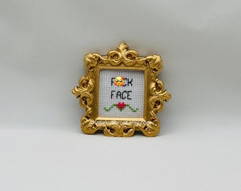 Mini Mature Vulgar F-ck Face Snarky Subversive Cross Stitch Handmade Embroidery Housewarming Gift