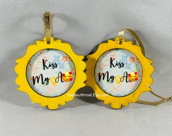 Mini Mature Humor Kiss My A-s  Funny Embroidery Hipster Meme Christmas Tree Ornament Mature Language