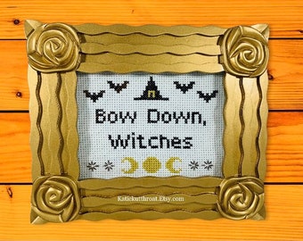 Bow Down, Witches Goth Stitch Subversive Cross Stitch Coven Witch Humor Home Decor Halloween Decorations