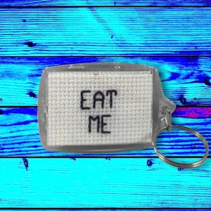 Eat Me Cross Stitch Keychain image 1