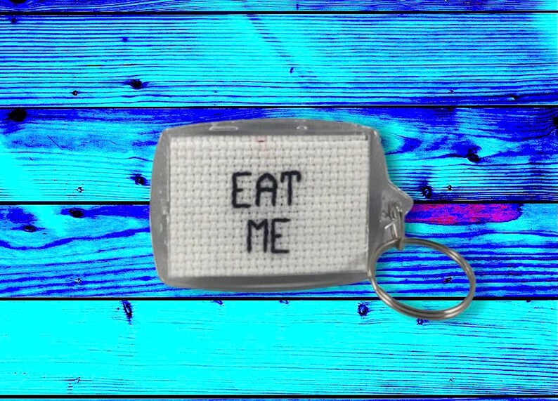 Eat Me Cross Stitch Keychain image 1