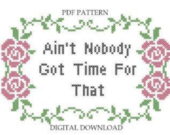 Pattern Ain’t Nobody Got Time For That Subversive Cross Stitch Instant Download PDF Funny Xstitch